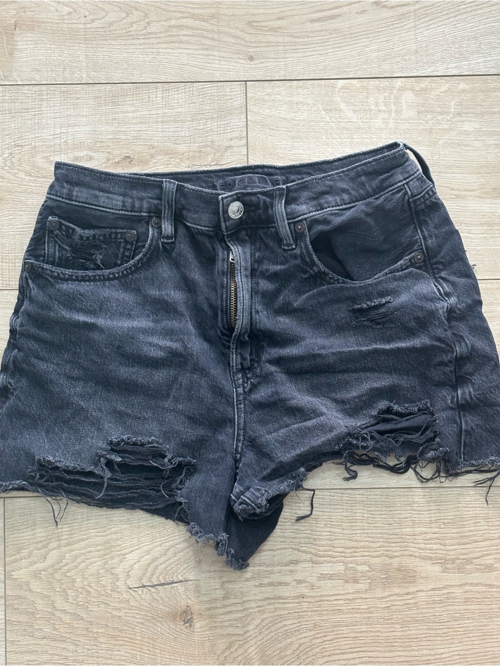 American Eagle Outfitters Black Distressed Denim Jean Shorts High Rise Size 6